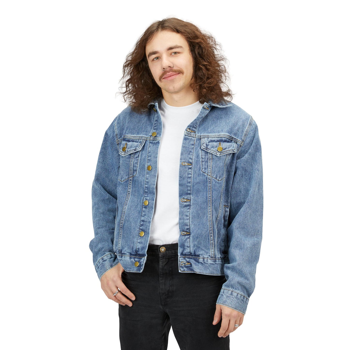 Love Hurts Men's Denim Jacket with Love Floral Heart Design