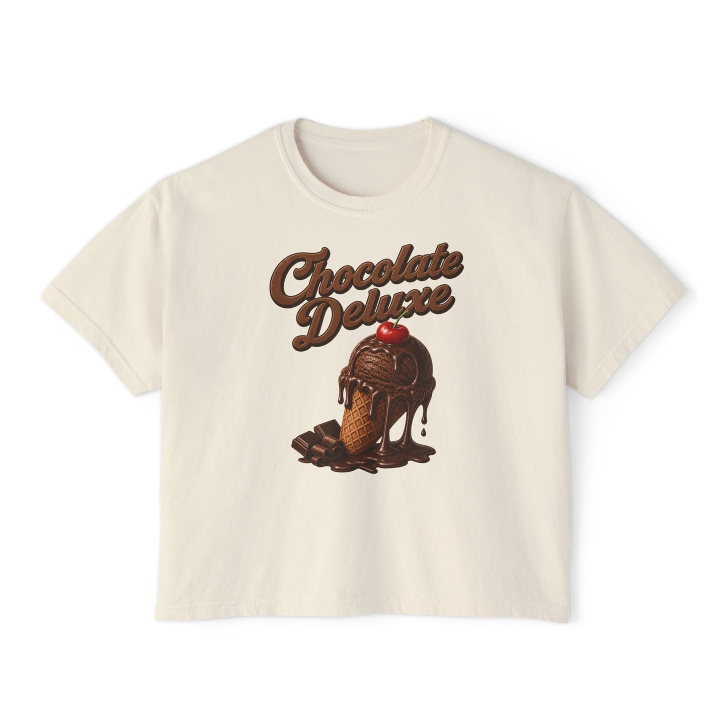 Chocolate Deluxe Tee — Vintage Ice Cream Cone Graphic Women's Boxy T‑Shirt