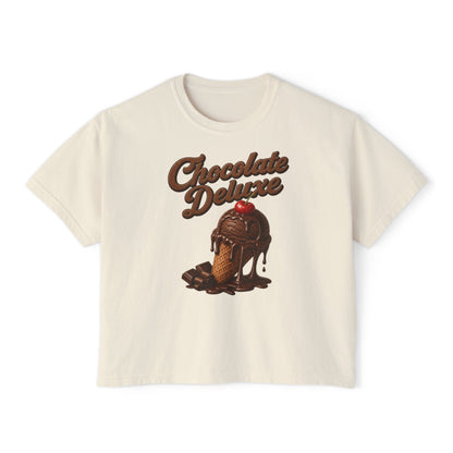Chocolate Deluxe Tee — Vintage Ice Cream Cone Graphic Women's Boxy T‑Shirt
