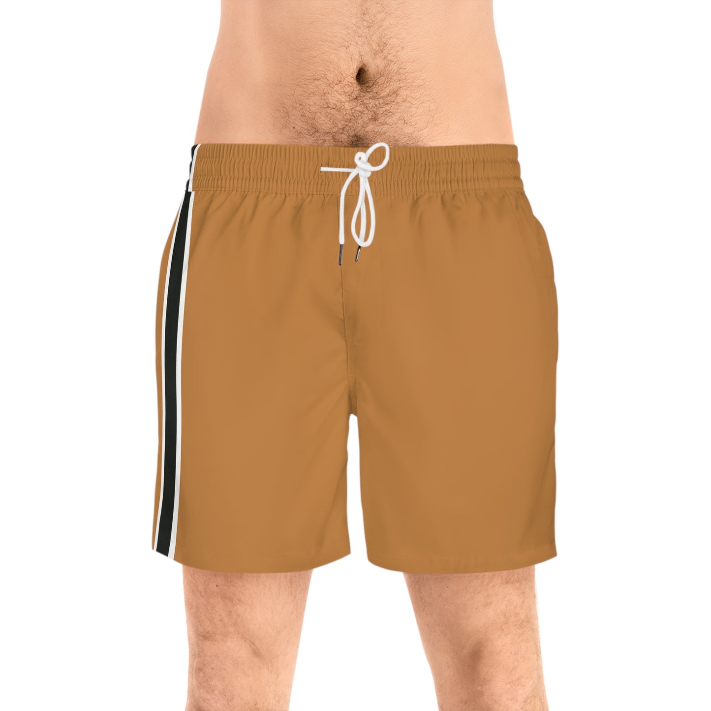 Khaki BW Stripe Swim Trunks