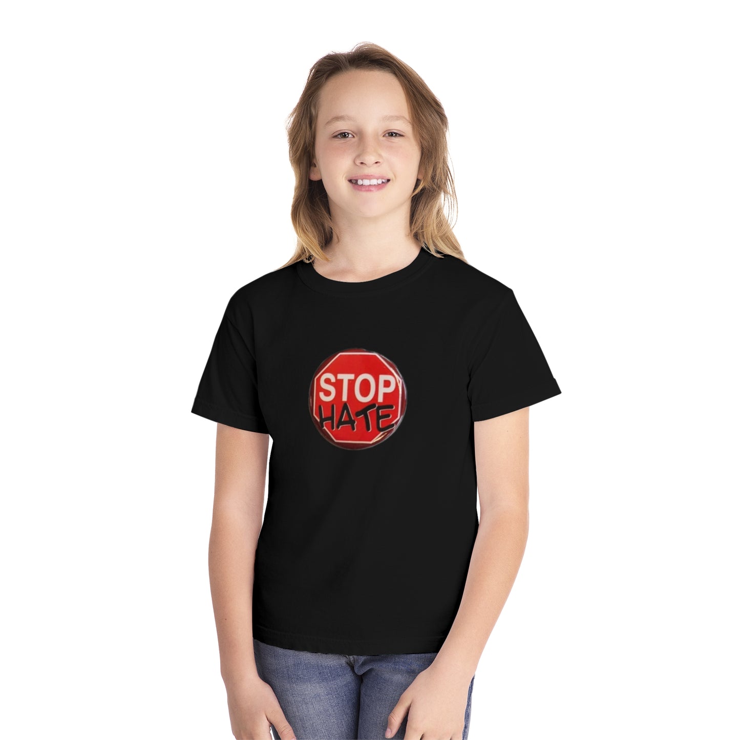 Youth Stop Hate Button Tee