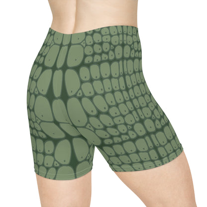 Green Animal Print Women's Biker Shorts