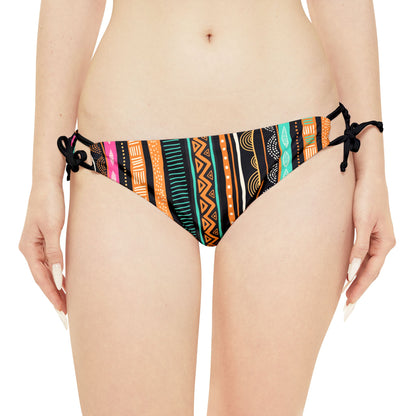 African Print Loop Tie Side Bikini Bottom