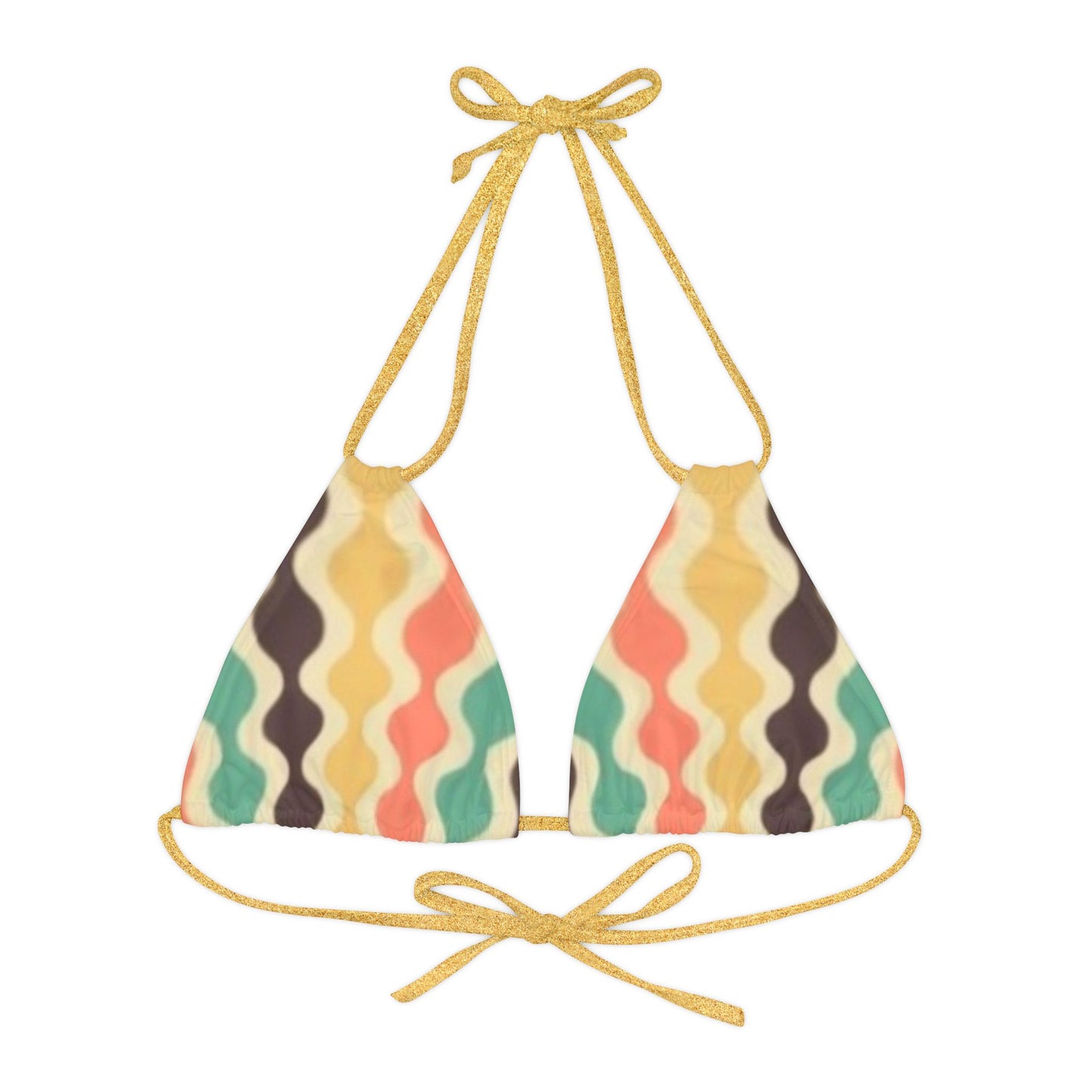 70's Yellow Spectrum Print Strappy Triangle Bikini Top