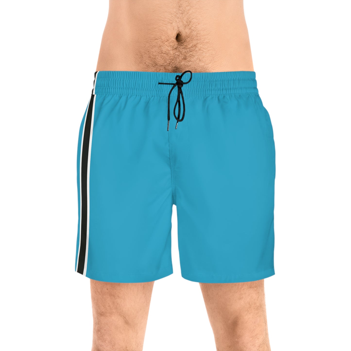 Turquoise BW Stripe Swim Trunks