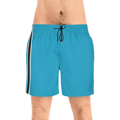 Turquoise BW Stripe Swim Trunks