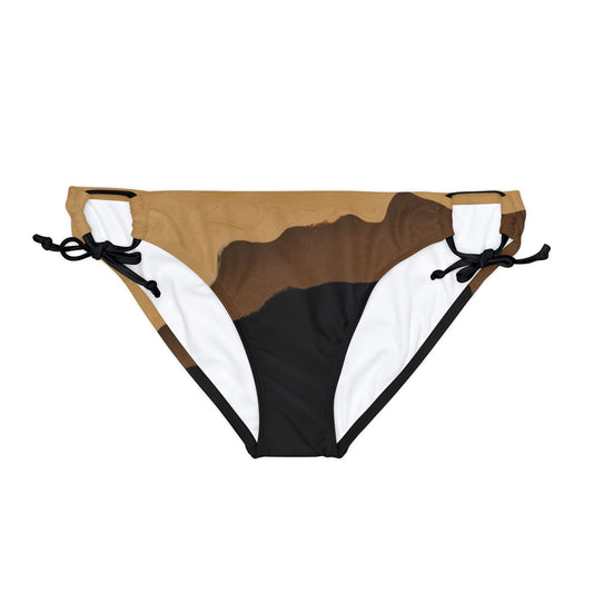 Khaki Brown Black Abstract Print Loop Tie Side Bikini Bottom