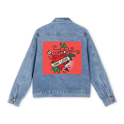 One Love Men's Denim Jacket, Casual Fall Fashion, Vintage Style Outerwear, Trendy Streetwear, Perfect Gift for Him