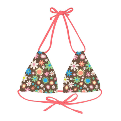 Flower Power Print Strappy Triangle Bikini Top