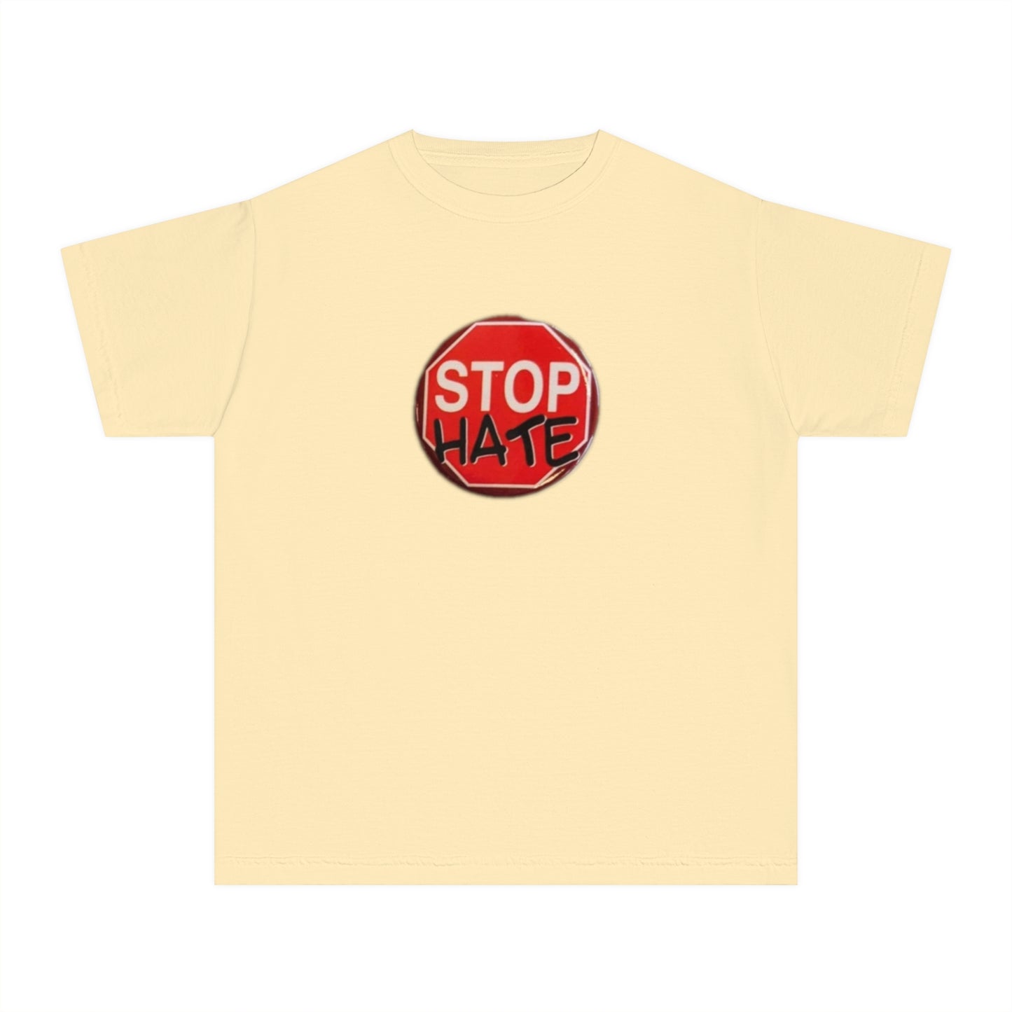 Youth Stop Hate Button Tee