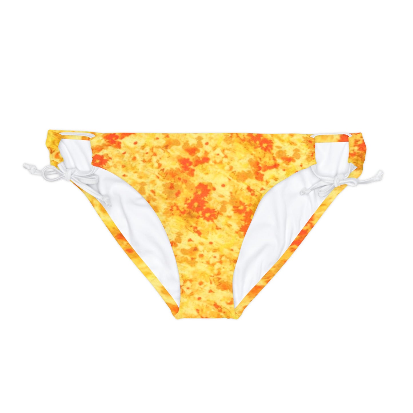 Orange and Yellow Print Loop Tie Side Bikini Bottom