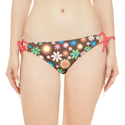 Flower Power Print Loop Tie Side Bikini Bottom