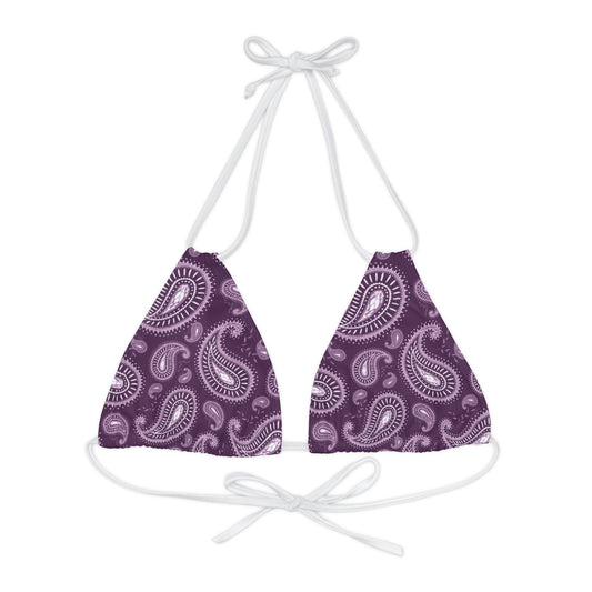 Purple Paisley Print Strappy Triangle Bikini Top