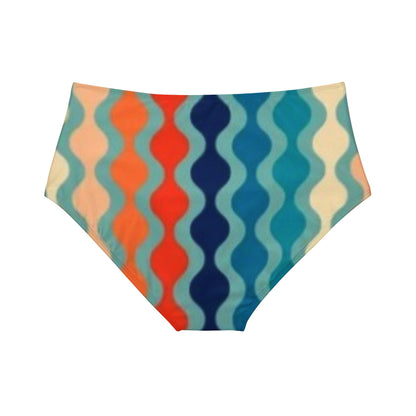 Blue Spectrum Print High-Waist Hipster Bikini Bottom