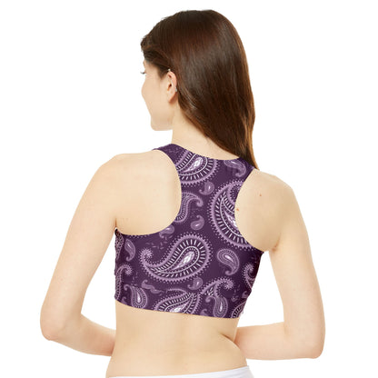 Purple Paisley Print High Neck Crop Purple Paisley Bikini Top