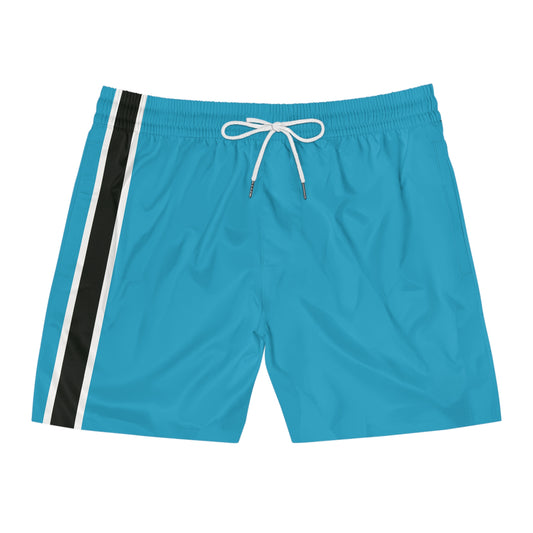 Turquoise BW Stripe Swim Trunks