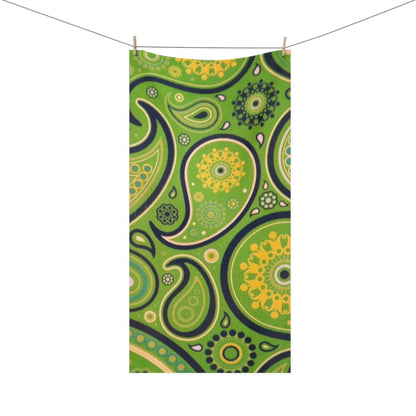 Green Yellow Black Paisley Print Mink-Cotton Towel