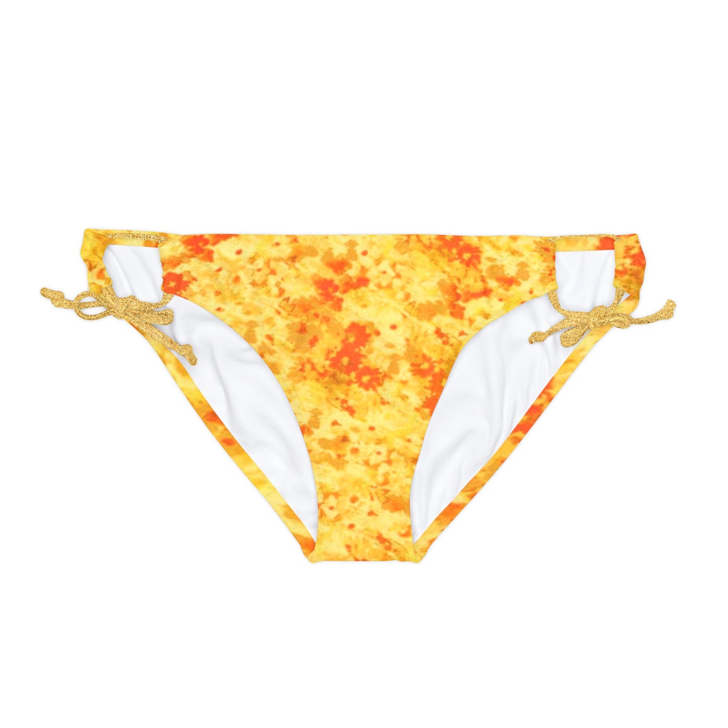 Orange and Yellow Print Loop Tie Side Bikini Bottom