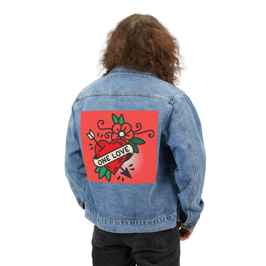 One Love Men's Denim Jacket, Casual Fall Fashion, Vintage Style Outerwear, Trendy Streetwear, Perfect Gift for Him