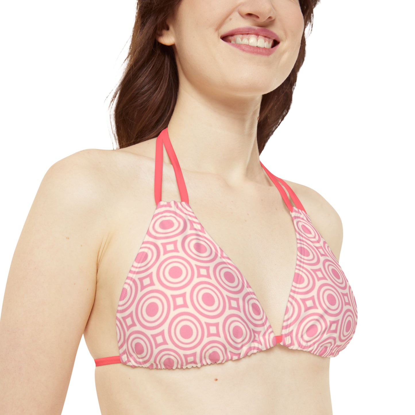 Pretty Pink Print Strappy Triangle Bikini Top