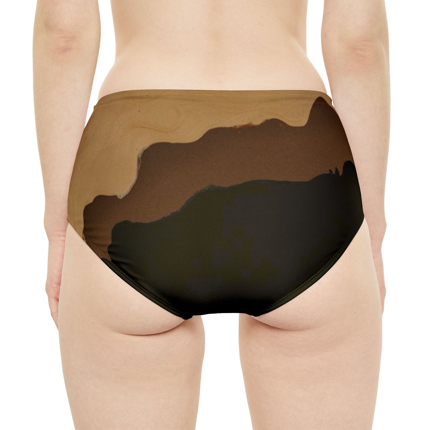 Khaki Brown Black Abstract Print High-Waist Hipster Bikini Bottom