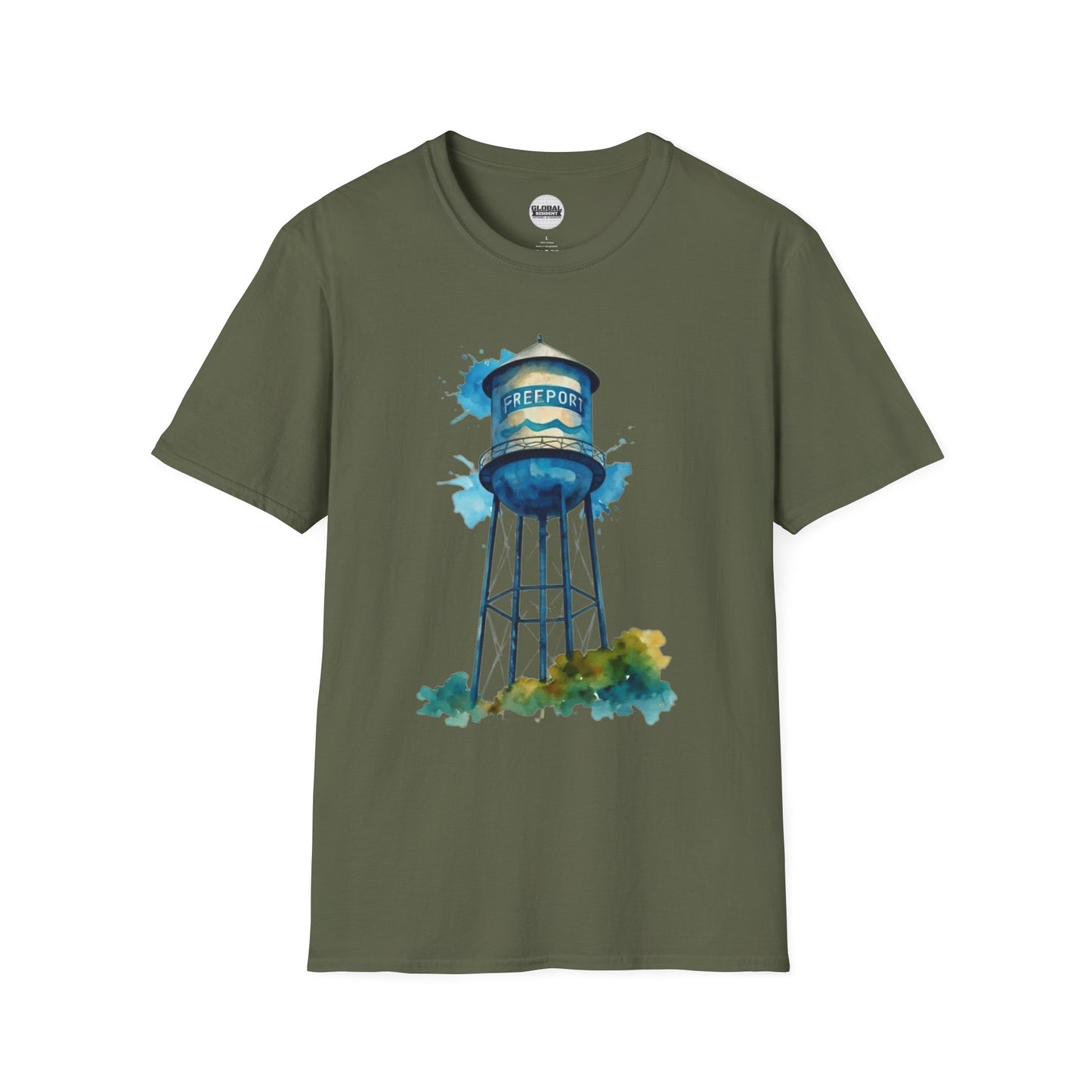 Freeport Water Tower Unisex Softstyle T-Shirt - Artsy Graphic Tee for Watercolor Lovers
