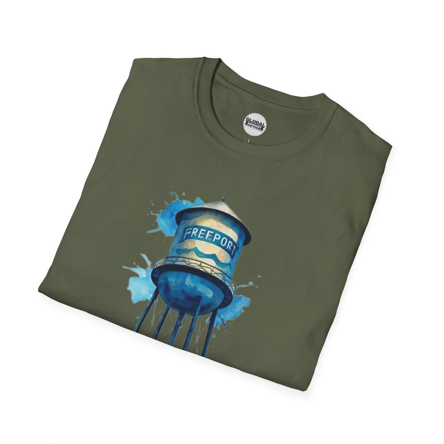 Freeport Water Tower Unisex Softstyle T-Shirt - Artsy Graphic Tee for Watercolor Lovers