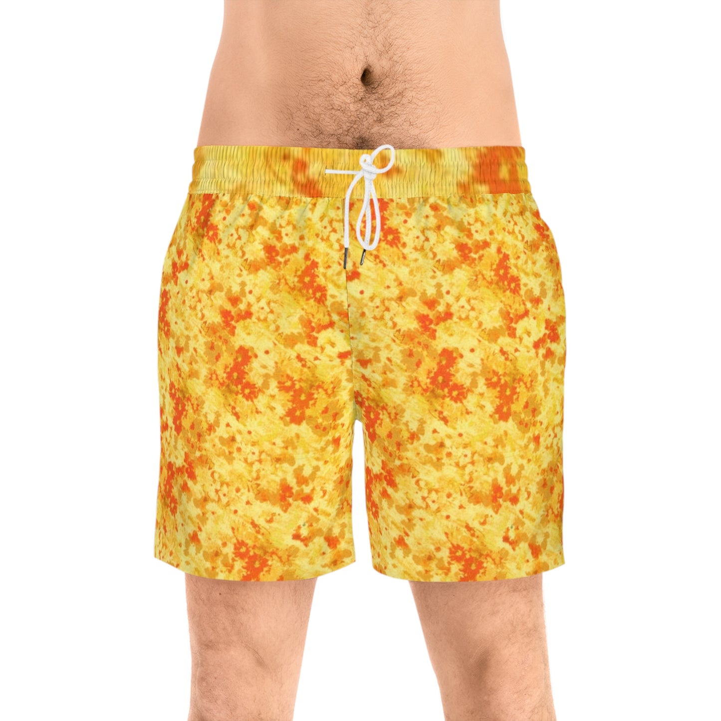 Orange and Yellow Print Swim Trunks