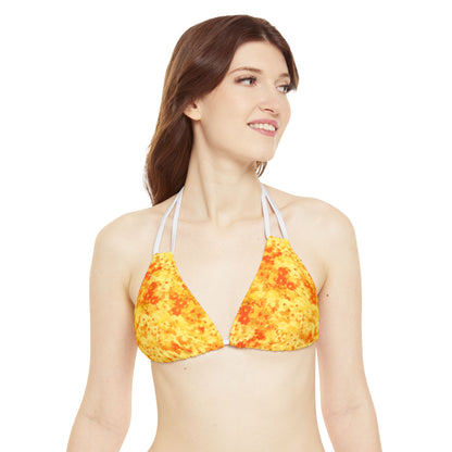 Orange and Yellow Print Strappy Triangle Bikini Top