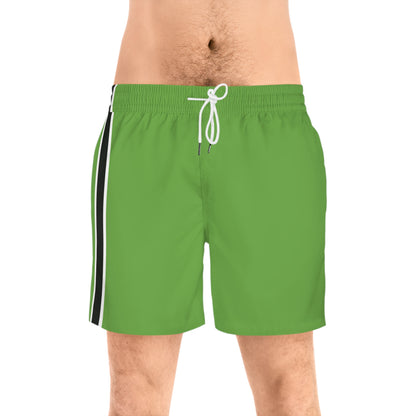 Lime Green BW Stripe Swim Trunks