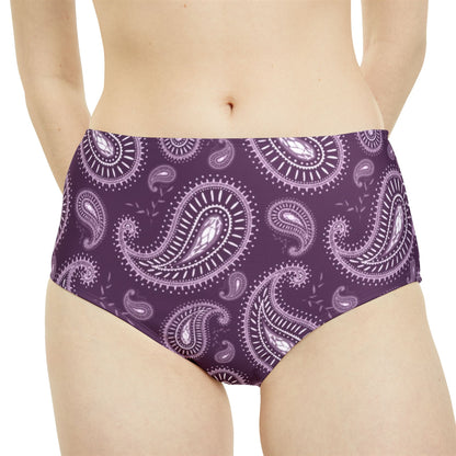 Purple Paisley High-Waist Hipster Bikini Bottom