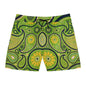 Green Yellow Black Paisley Print Swim Trunks