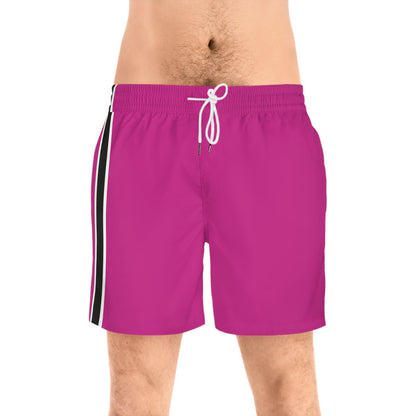 Hot Pink BW Stripe Swim Trunks