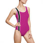 Pink BW Stripe Women's Classic One-Piece Swimsuit