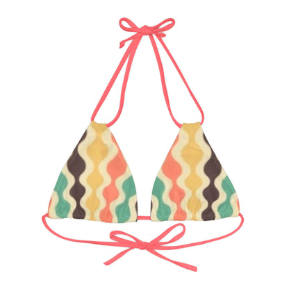 70's Yellow Spectrum Print Strappy Triangle Bikini Top