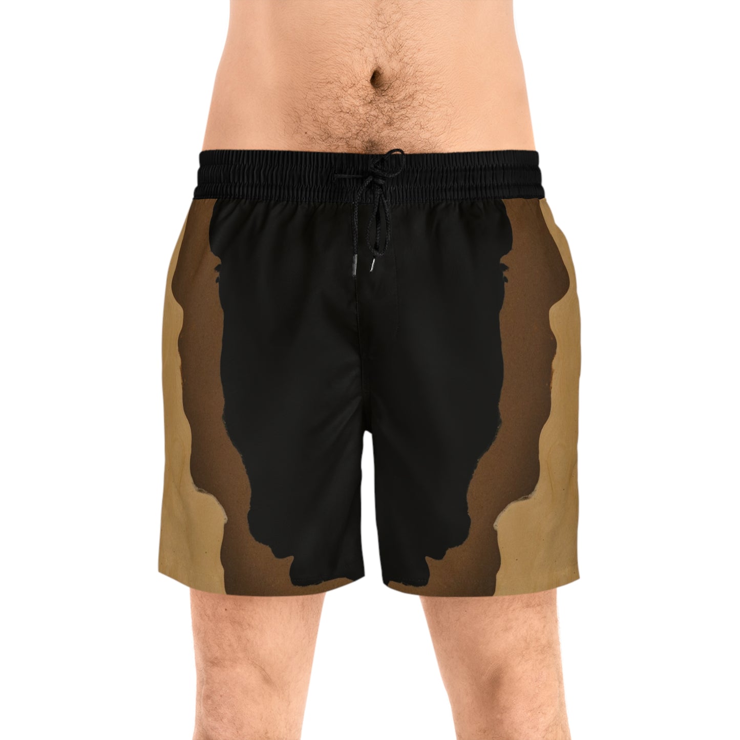 Khaki Brown Black Abstract Print Swim Trunks