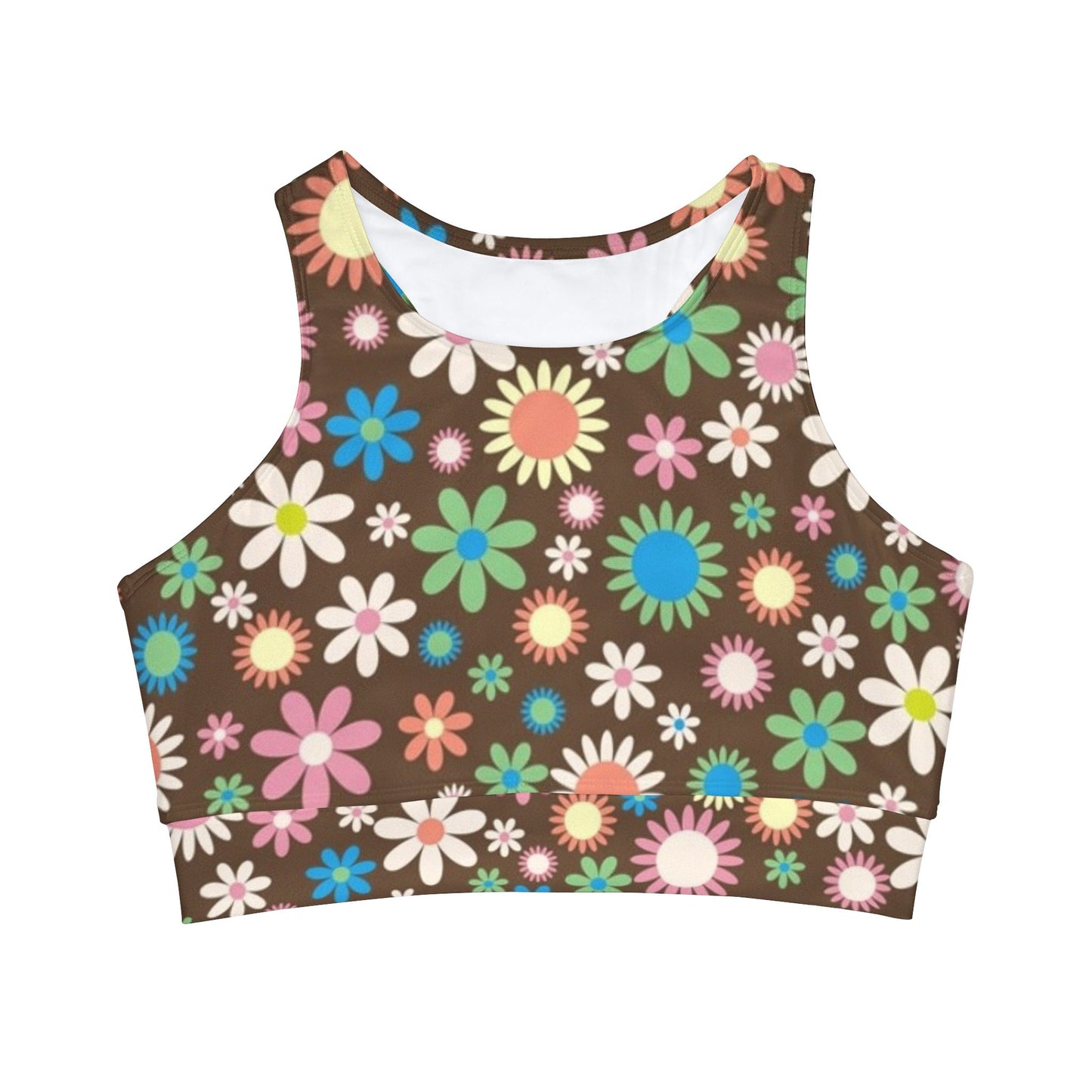 Flower Power Print High Neck Crop Bikini Top