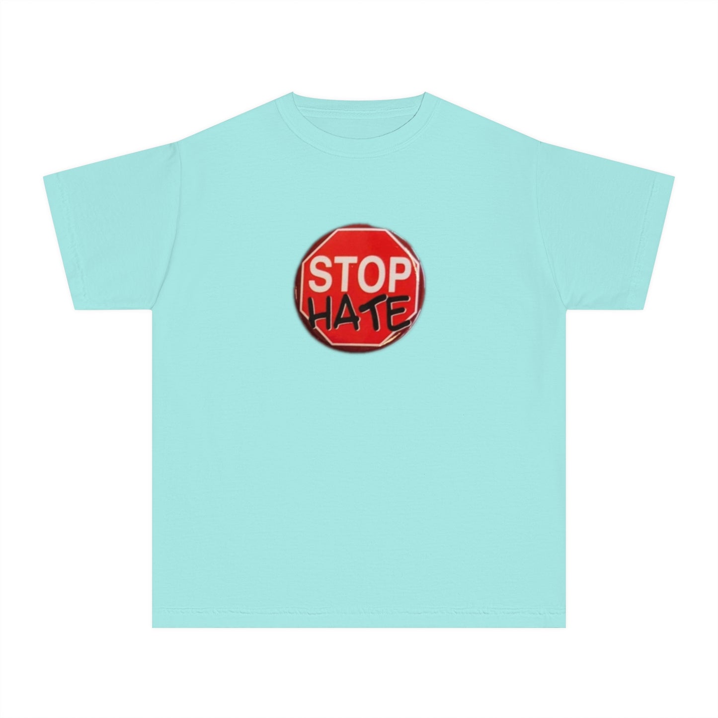 Youth Stop Hate Button Tee