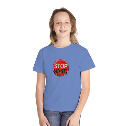 Youth Stop Hate Button Tee