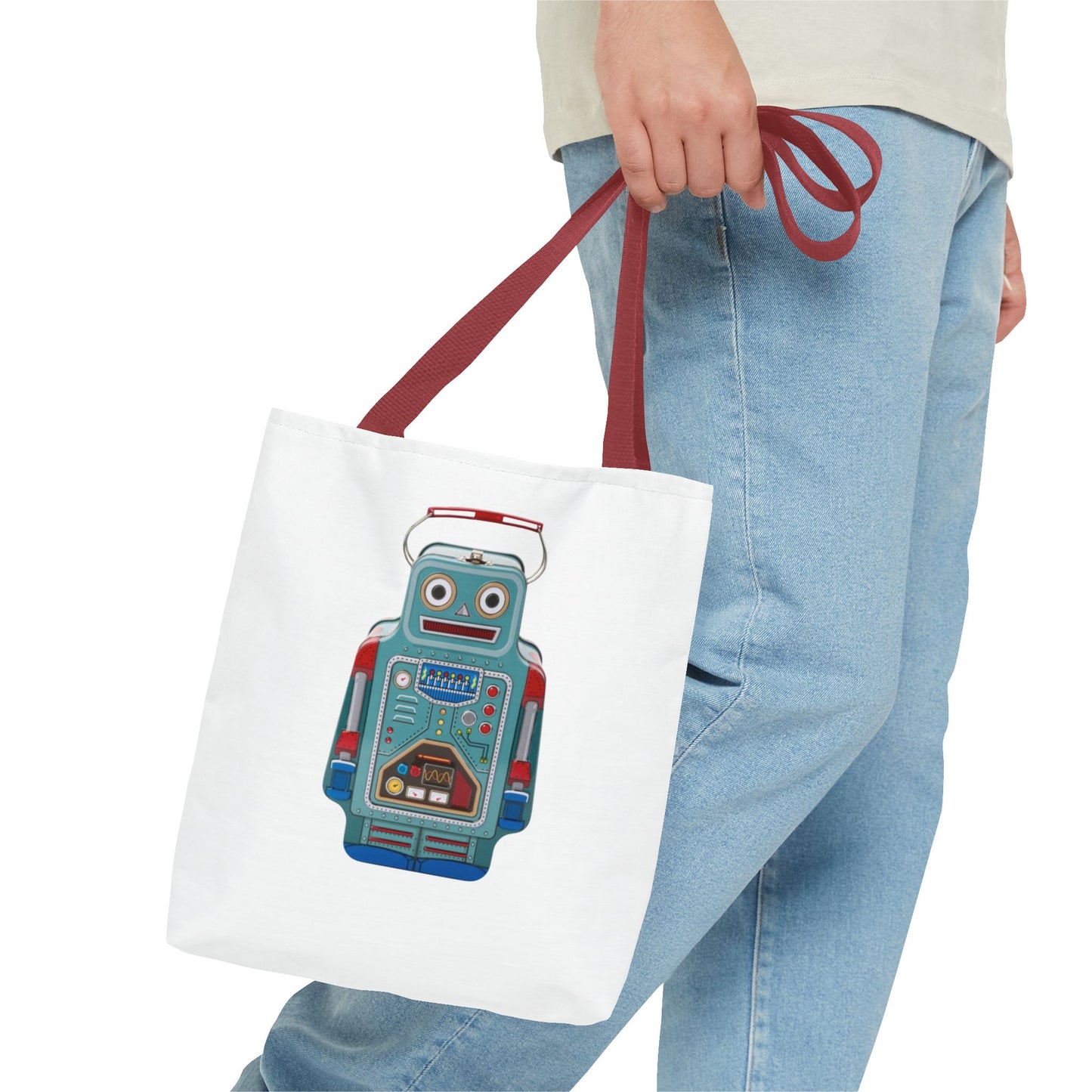 Retro Robot Tote Bag, Fun Eco-Friendly Shopping Bag, Gift for Tech Lovers, Cute Reusable Bag, Quirky Robot Design