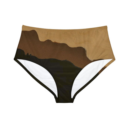 Khaki Brown Black Abstract Print High-Waist Hipster Bikini Bottom