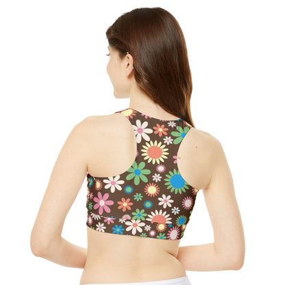 Flower Power Print High Neck Crop Bikini Top