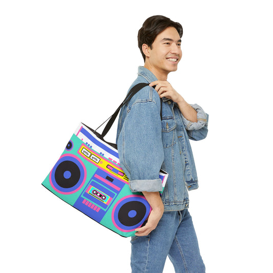 Retro Boom Box Weekender Tote Bag - Colorful Music Lover's Carryall for Travel & Beach