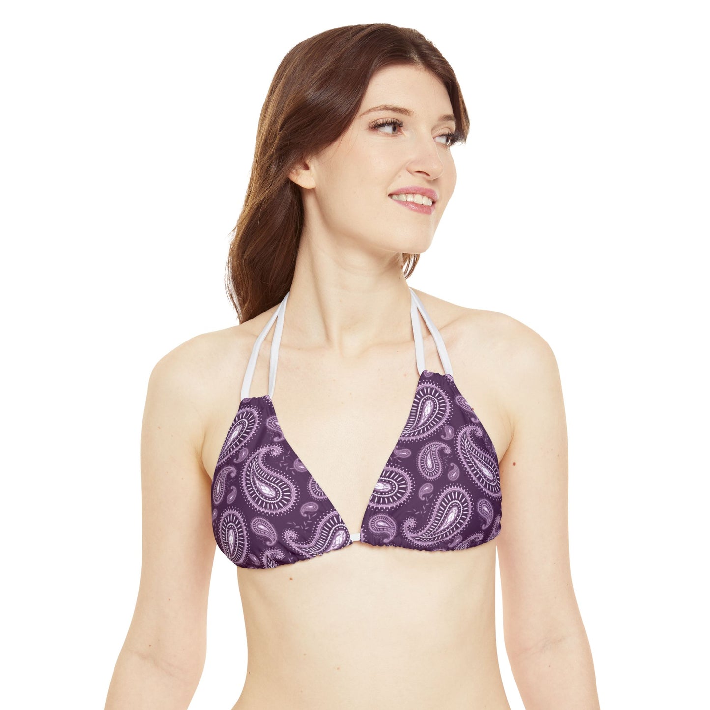 Purple Paisley Print Strappy Triangle Bikini Top