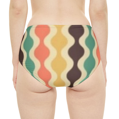 Yellow Spectrum Print High-Waist Hipster Bikini Bottom