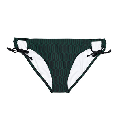 Green Black Link Print Loop Tie Side Bikini Bottom