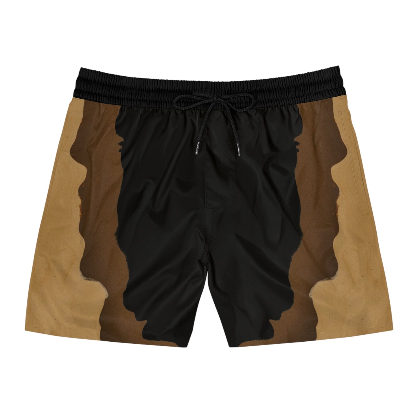 Khaki Brown Black Abstract Print Swim Trunks