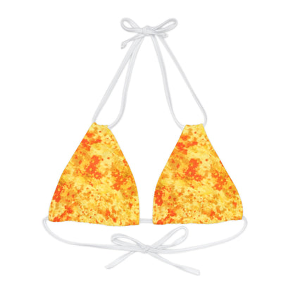 Orange and Yellow Print Strappy Triangle Bikini Top