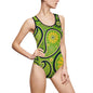 Green Yellow Black Paisley Print Women's Classic One-Piece Swimsuit