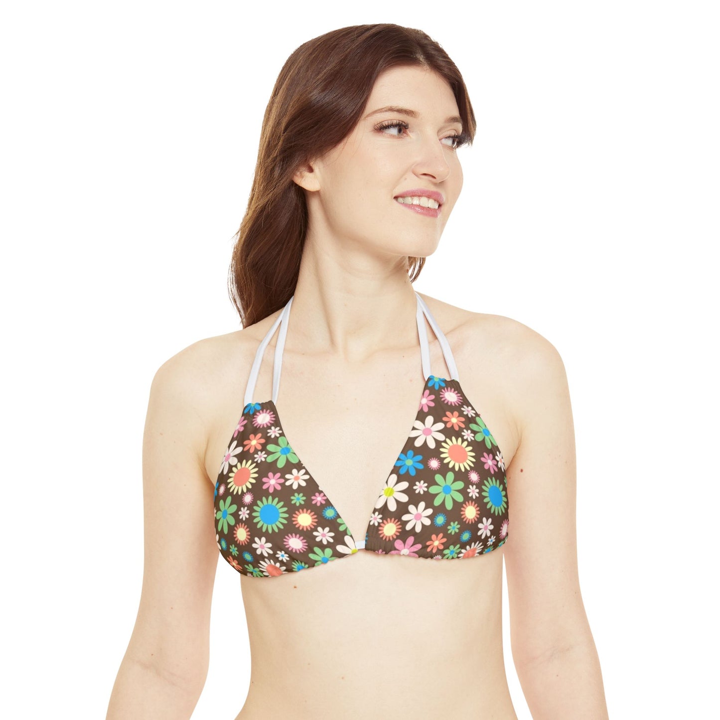 Flower Power Print Strappy Triangle Bikini Top